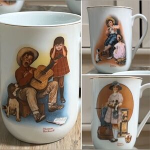 3 Norman Rockwell Mugs: Japan 1981 Music Maker, Vacation Is Over, Sour Note